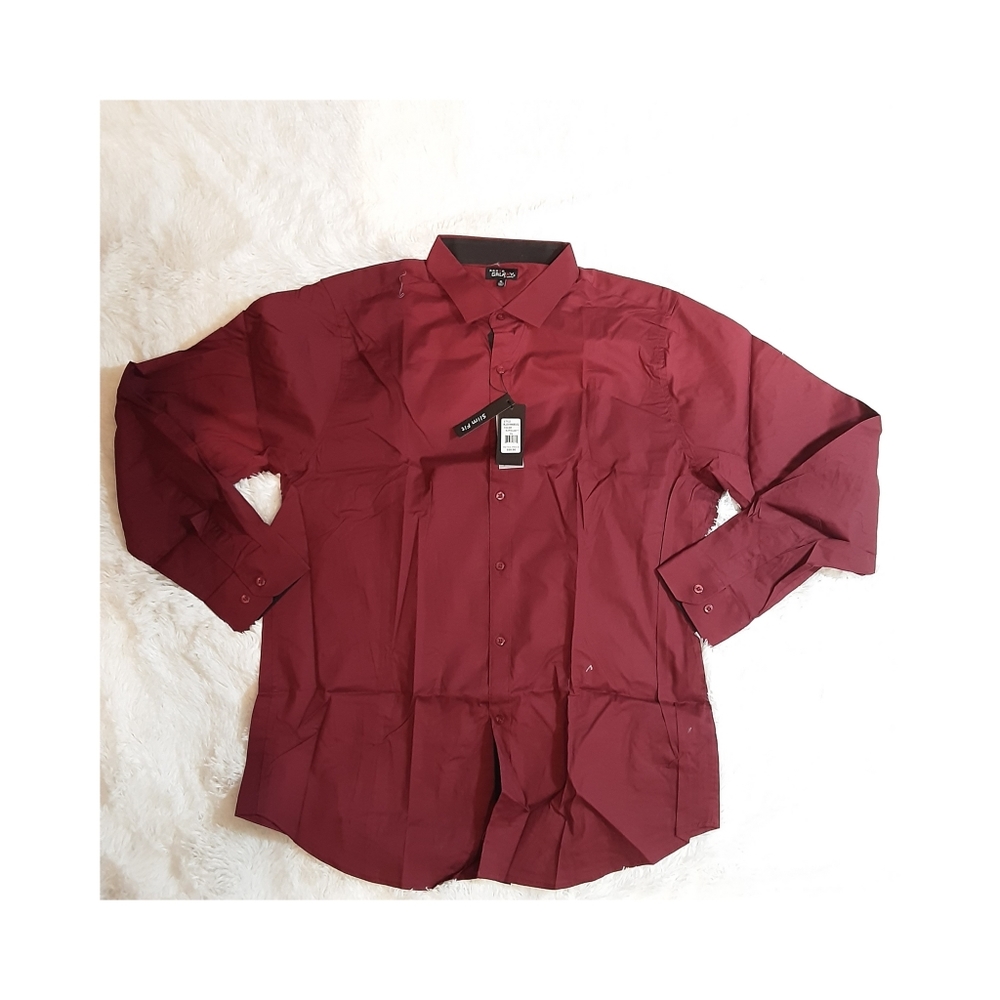 Mens Long Sleeve Burgundy Slim Fit Dress Shirts